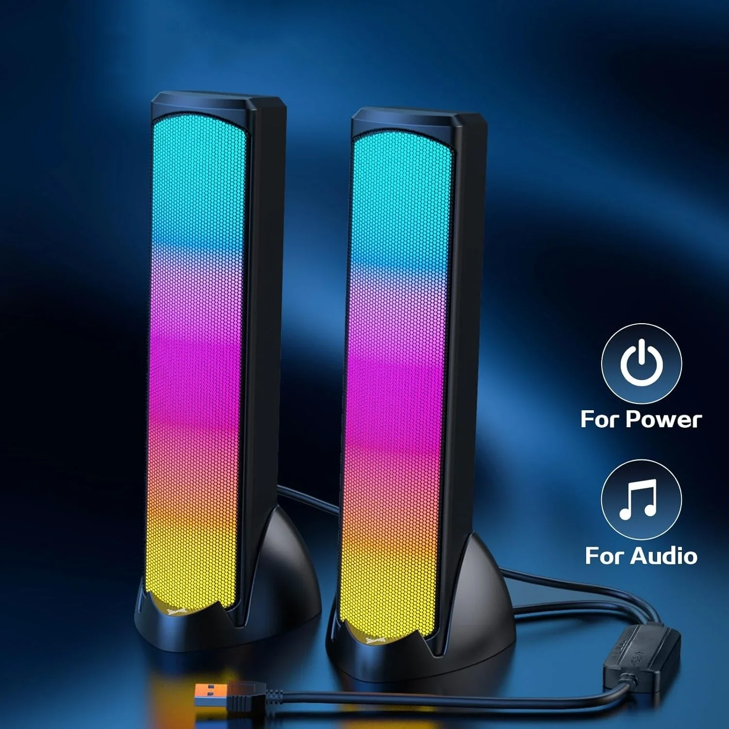 Vertical Esports Speakers Colorful Atmosphere Lights RGB Subwoofer Long Speakers USB Desktop Computer Audio Bluetooth /AUX Input