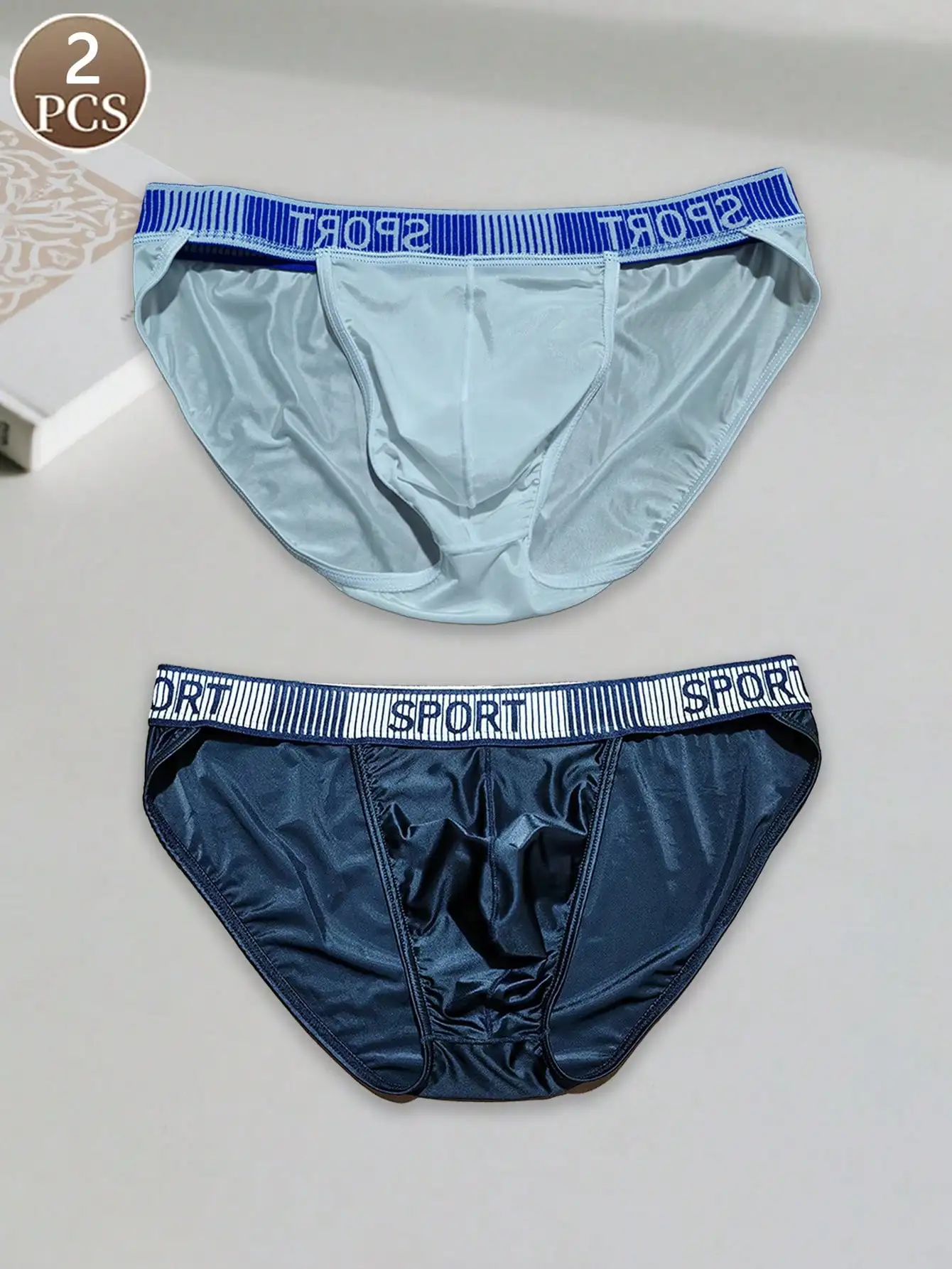 

2PCS Basic casual sports knit fabric soft solid color low waist quick drying Men's sports cool ice silk brief