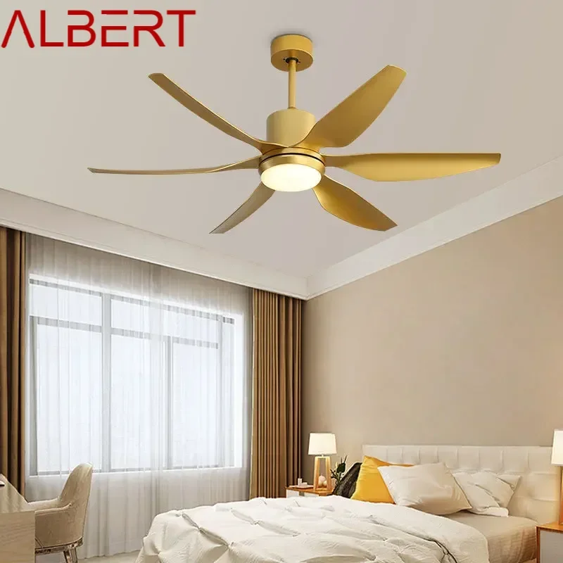 ALBERT American Ceiling Fan Light Contemporary Creative LED Lamp Gold With Remote Control for Home Living Room Bedroom Decor