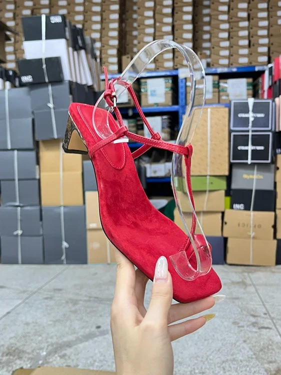 

Low-Heeled Sandals Full Genuine Leather Toe Clip Women's Simple Fashion New Model inside And outside Leather Strap Elegant