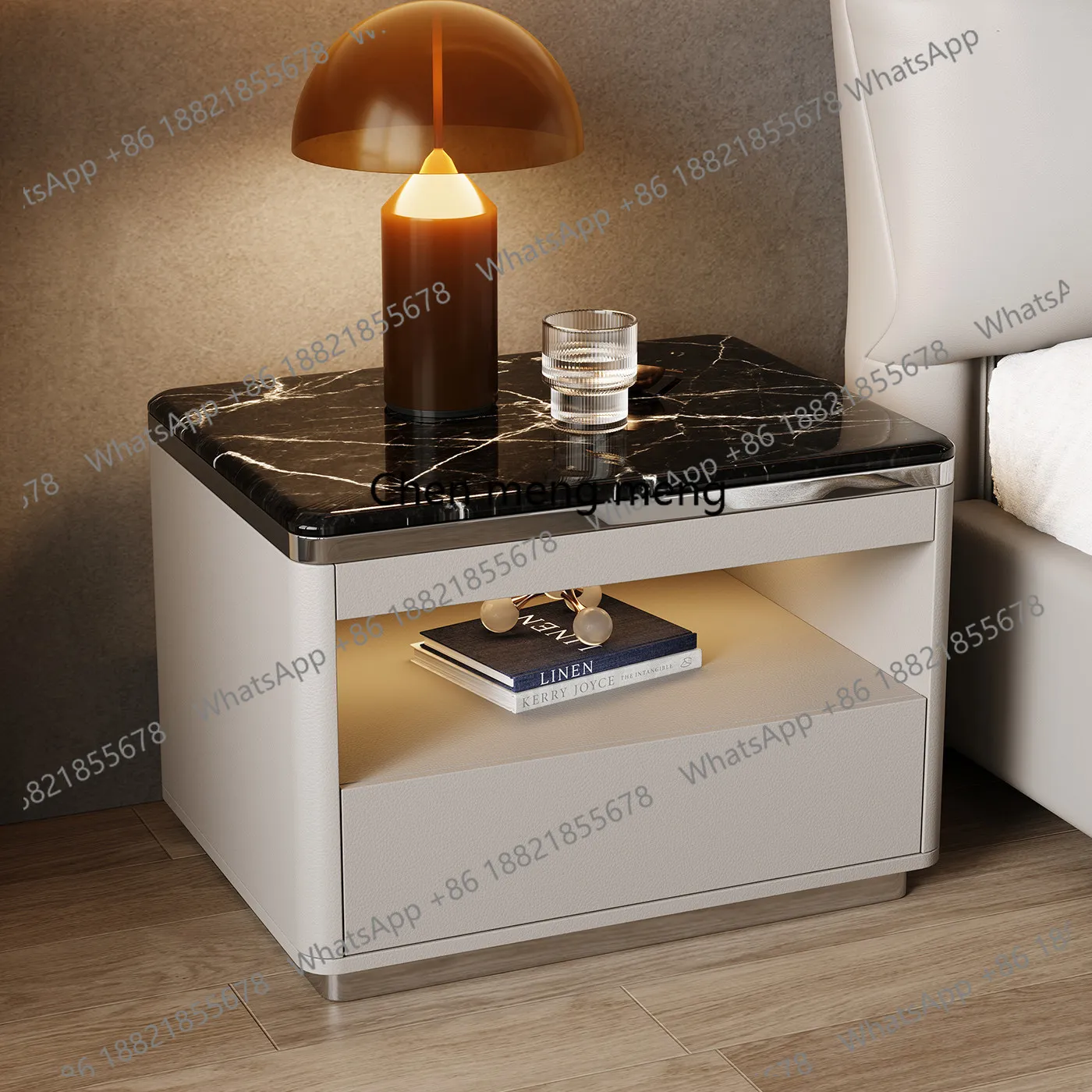 Marble cat scratch leather bedside table modern locker bedroom bedside table high-end decoration
