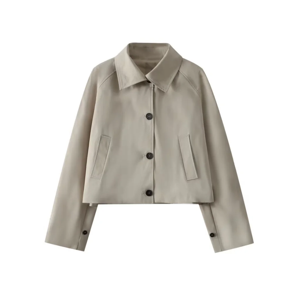 

Taop&Za's new women's versatile, simple and loose high neck single breasted long sleeved short windbreaker jacket
