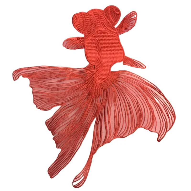 Embroidery Red Goldfish Patch Large Fish Cloth Stickers for Children, DIY Decoration Patches, High Quality