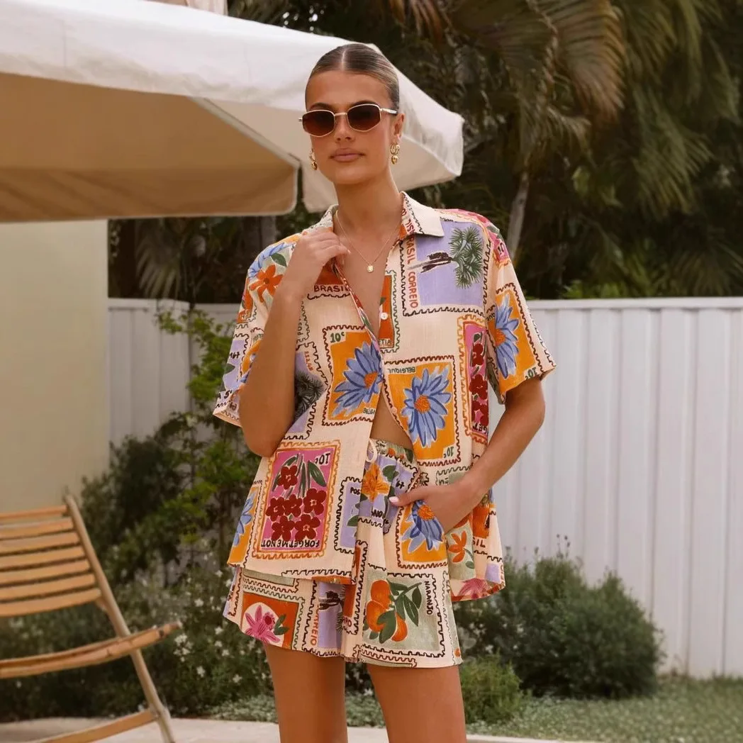 2022 zomer nieuwe vakantiestijl casual shirt en shorts set - 68627