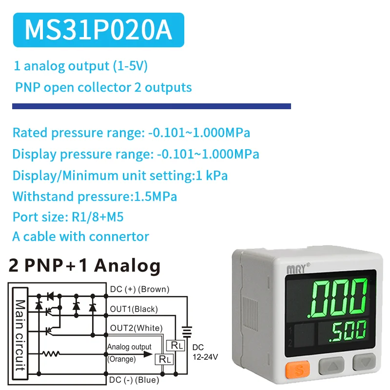 MS31-Pressostat à affichage numérique NPN PNP, tension 1-5V, courant 4-20mA, manomètre électronique, pression sous vide, sortie analogique