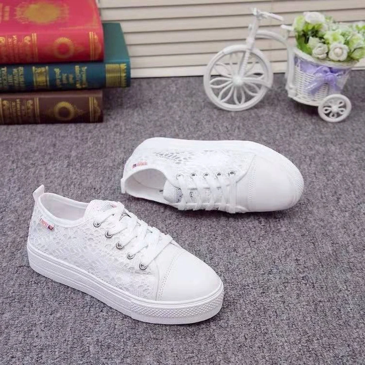 Women Shoes 2024 Fashion Summer Casual White Shoes Cutouts Lace Canvas Hollow Breathable Platform Flat Shoes Woman Sneakers