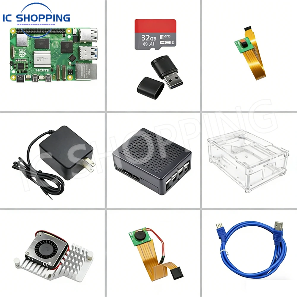

Комплект Raspberry Pi 5 с опциями ОЗУ 2 ГБ, 4 ГБ, 8 ГБ, с корпусом, вентилятором, блоком питания, HDMI-кабелями и накопителем 32 ГБ, 64 ГБ