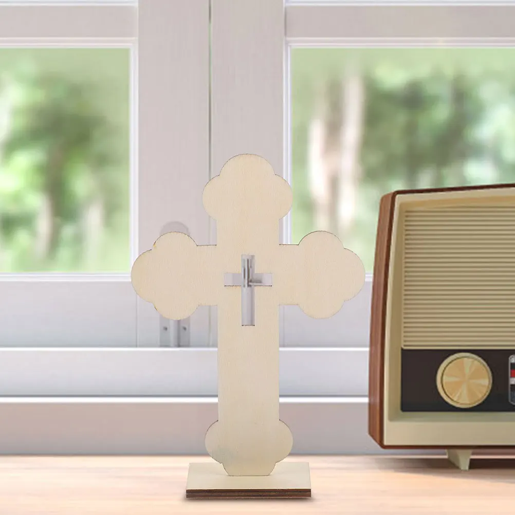 

20Pcs Wooden Cross Decor Unpainted Craft Exquisite Cross Shaped Adornment for Home Office Desk Religious Decoration