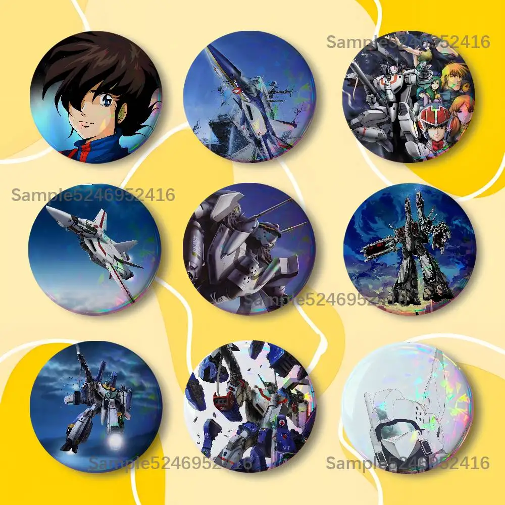 R-Robotech Anime Macross - Botones Redondos, Insignias Creativas, Broches para Mochilas, Decoración de Ropa, Joyería de Moda, Regalos de Dibujos Animados
