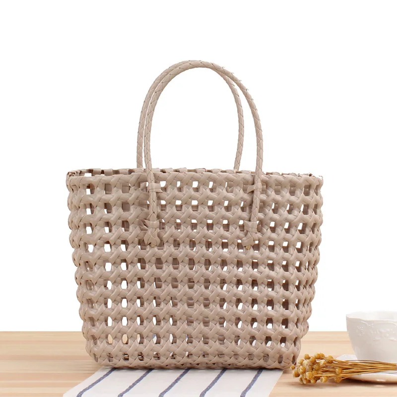 Pvc Woven Bag Woman Colorful Handbag Tote Large Capacity Summer Beach Bags Plastic Weave Food Basket Female Shopping Bag