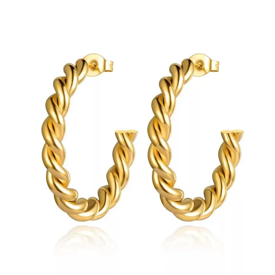 

Charm Metal Twist Unusual Earrings New Stainless Steel 18 K Texture Gold Color Stud Earrings Jewelry for Women Gift 2022