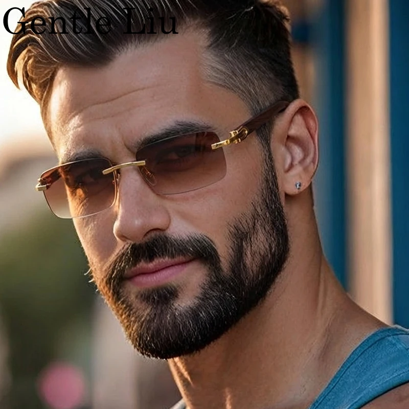 Natural Rimless Wooden Sunglasses Men 2026 Luxury Brand Original Wood Sun Glasses for Male Retro Rectangle Eyewear Shades UV400