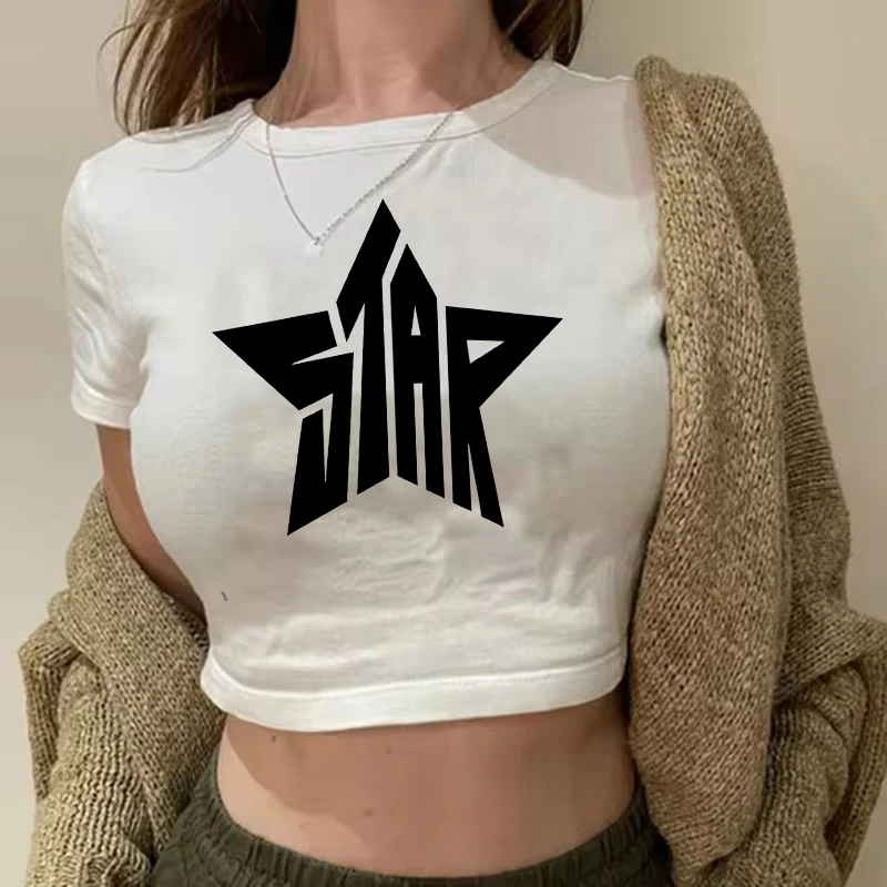 

T-shirt Female 90s Y2K Clothes Star Crop Tops Women Tshirt Retro Fashion Gothic Short Sleeve Tops Aesthetics Tops T Shirt