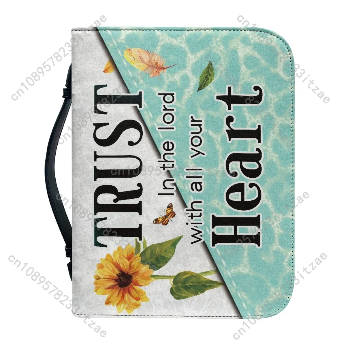 Trust in the Lord With All Your Heart Print Leather Christian Bags Sunflower Hummingbird Print Female Holy Storage Study Boxes