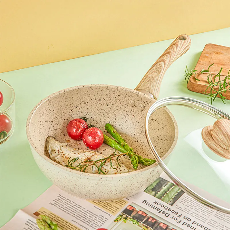 Poêle à frire avec couvercle en verre, poêle antiarina durable, cuisinière à induction, couvercle de marmite Wok, friteuse profonde, ustensiles de cuisine pour crêpes