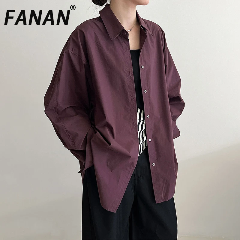 

FANAN Solid Versatile Long Sleeve Shirts For Women Lapel Single Breasted Office Lady Loose Blouses Female Tops 2025 Autumn New