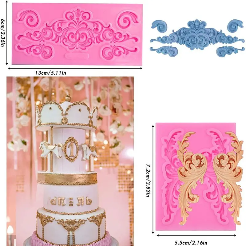 3D Lace Mold Baroque Silicone Mold Vintage Photo Frame Embossing Cake Decoration Tools Party Paper Cup Decoration Chocolate Mold