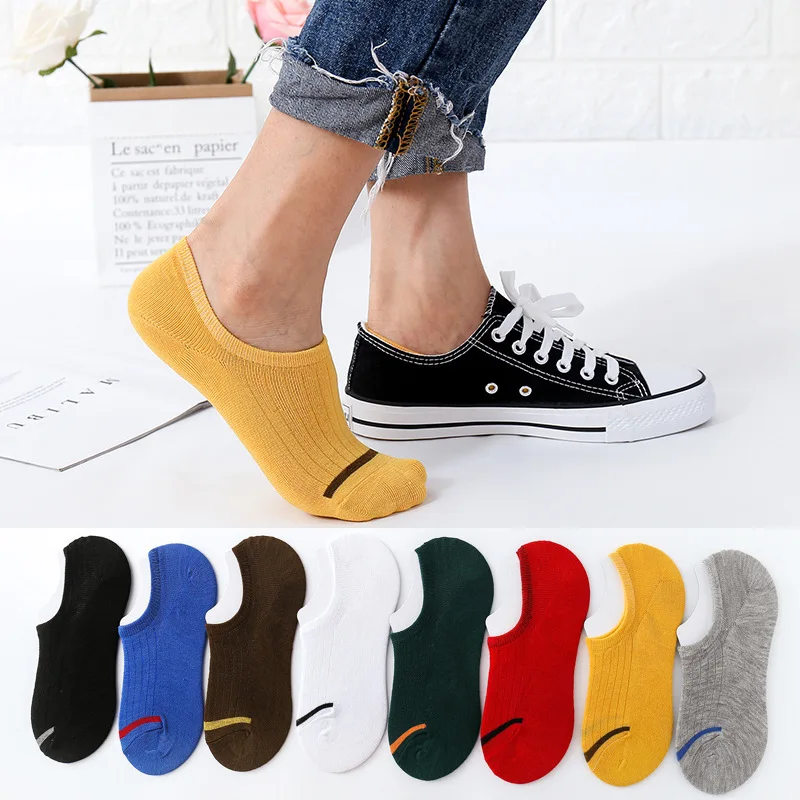 8 Pairs Women Invisible Sock Slippers Fashion Men Solid Color Toe Striped Non Slip Silicone Short Ankle Socks No Show Boat Socks