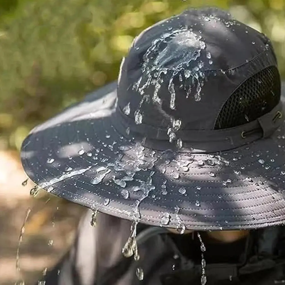 Breiter Krempe Verstellbarer Outdoor-Sonnenhut mit 50+ UPF-Schutz und Nackenschutz, Wasserdichter Nylonhut für Wandern, Angeln und Camping – Detail 9