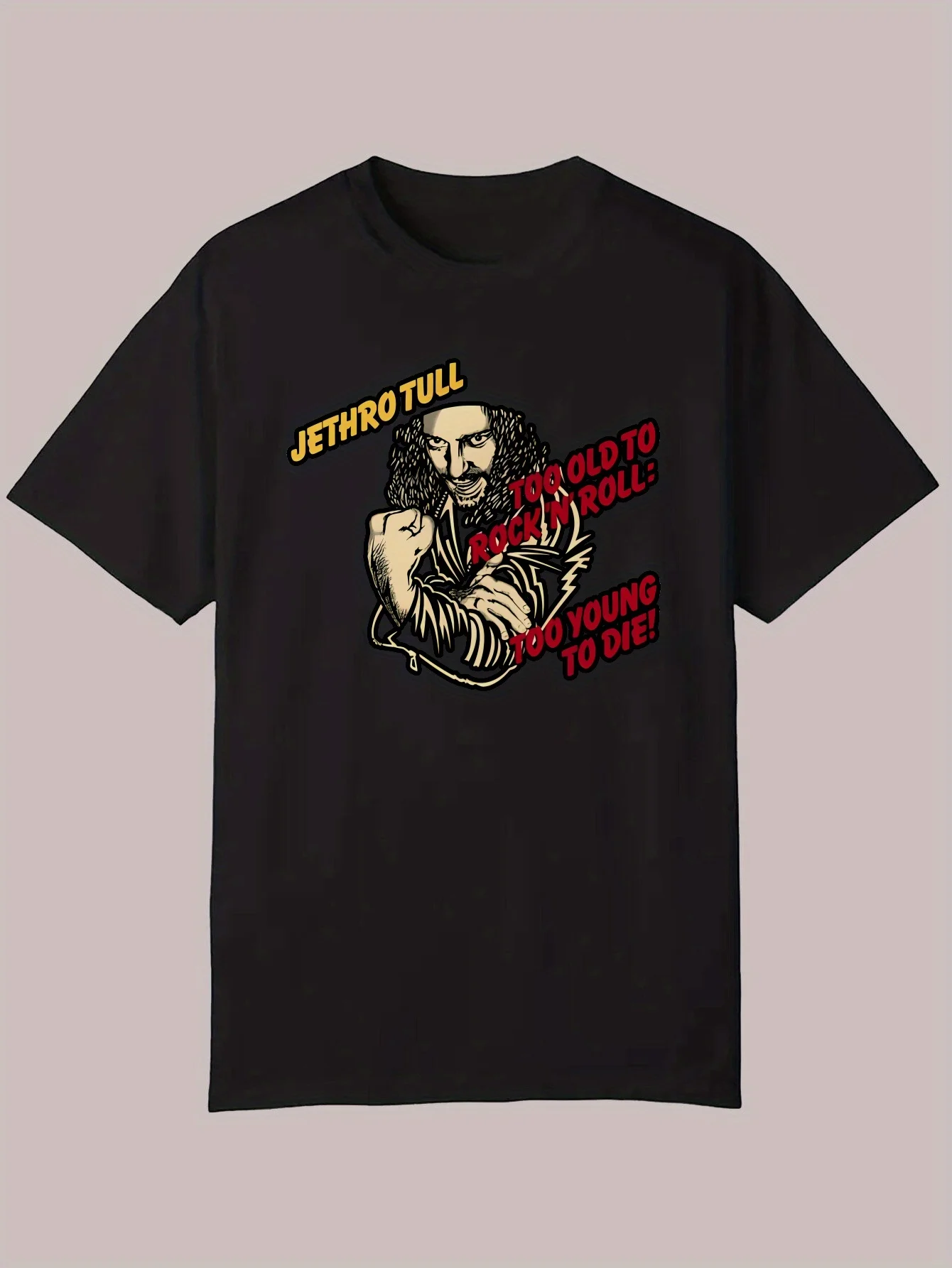 

Graphic T Shirt Black Polyester Jethro Tull Graphic Print T Shirt Men's Casual Summer Tee Round Neck Machine