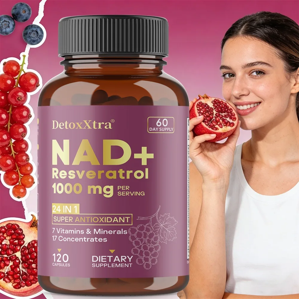NAD+ Resveratrol Supplements - Enhances Cellular Vitality, Cell Repair, Anti-Aging, Antioxidant, Improves Energy, Focus