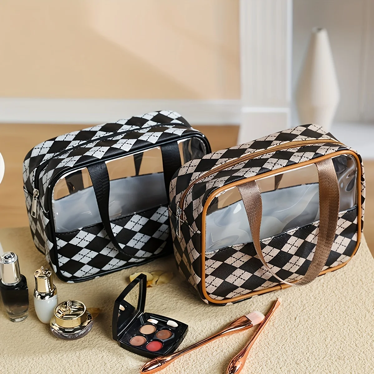 

One-piece double-handed quilted cosmetic bag travel toiletry bag