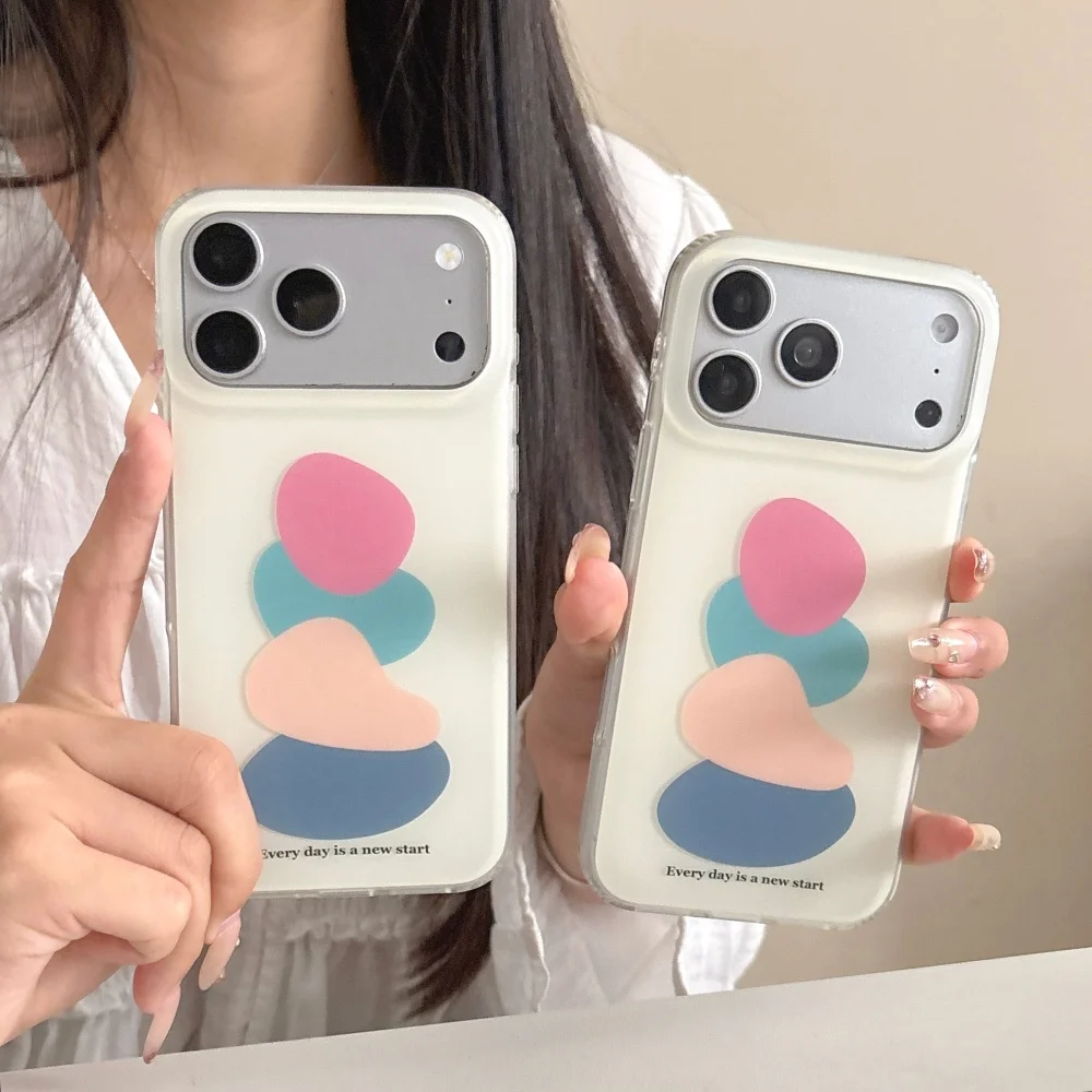 

INS Cute Geometric Print Phone Case iPhone 17 Pro 16 Max 15 16 17 Pro Max 15 Pro Shockproof Transparent Women's Protective Case