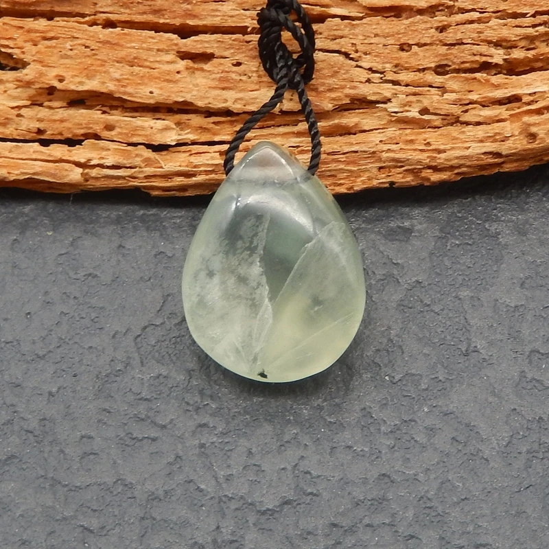 Natural Pale Green Fluorite Teardrop Pendant Translucent Gemstone Jewelry Piece for Women Fashion Accessories 19x14x8mm-3g