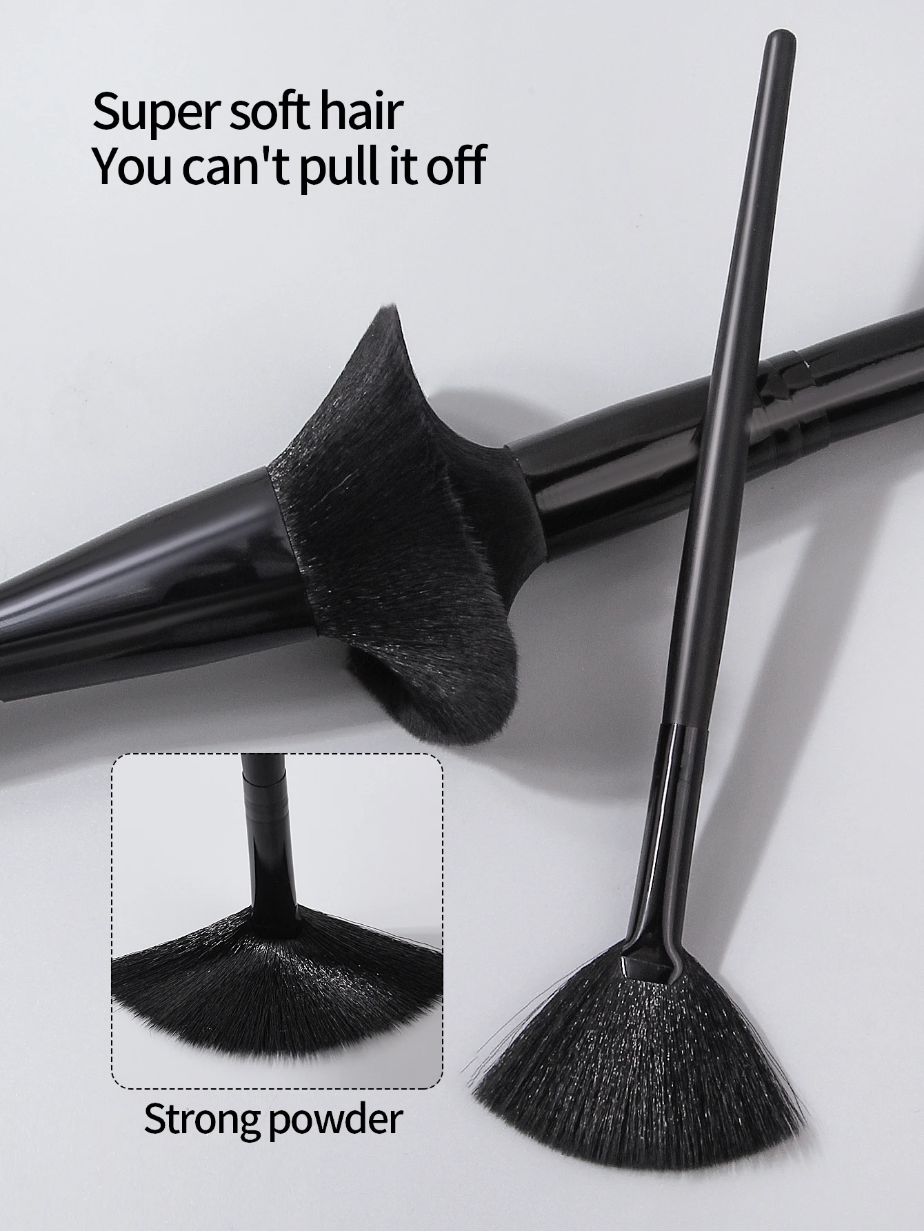 Pennello per fard morbido tutto nero da 3 pezzi, pennello per cipria, pennello a forma di ventaglio, pennello per trucco viso multifunzionale, strumento di bellezza