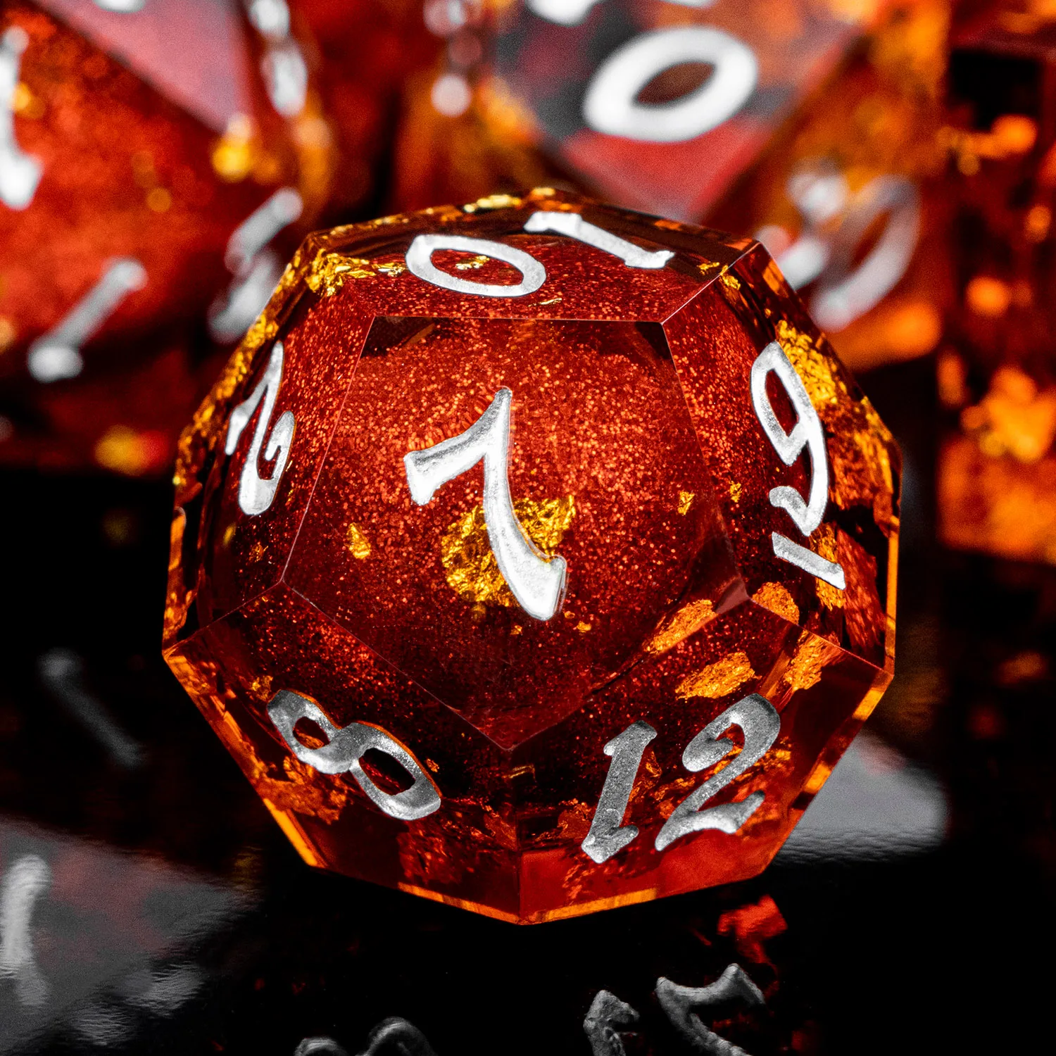 Dnd Red Liquid Flow Core & Liquid Flow Eyes Sharp Edge Resin Dice For D and D Dungeon and Dragon Pathfinder Role Playing Games