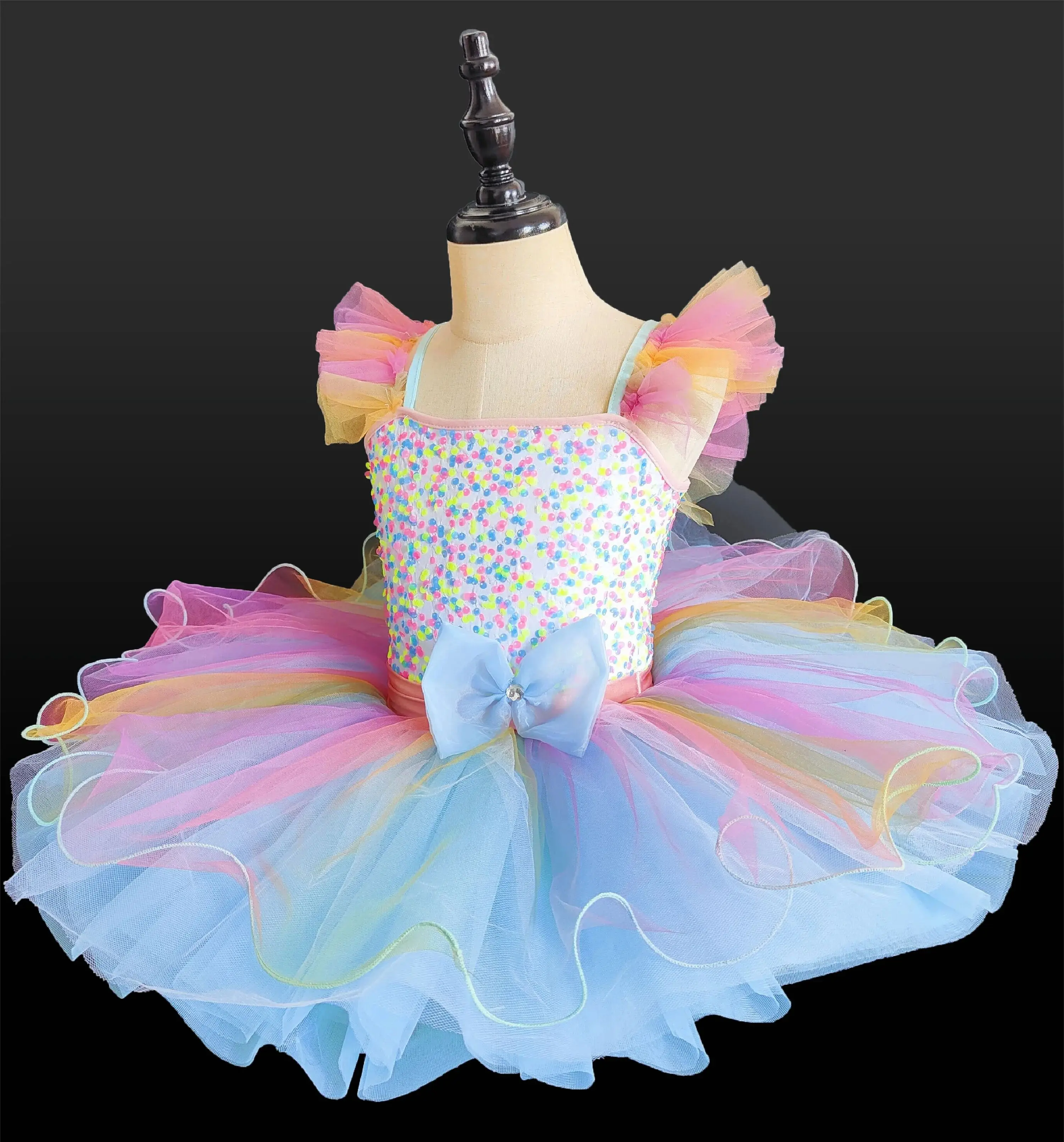 Children Ballroom Clothing Sequined Ballet Tutu Dress Girls Rainbow Color Modern Performance Clothing Wear Ballet Princess Dress