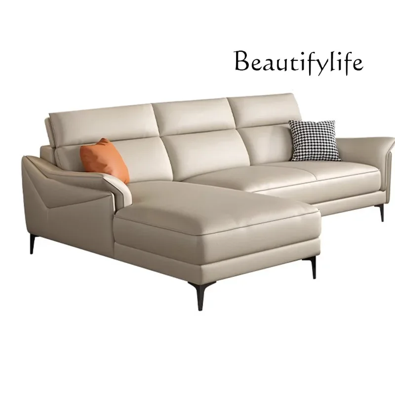 

Italian minimalist leather sofa combination living room straight row small apartment sofa