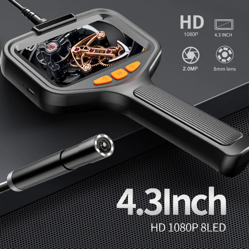 HD Digital Waterproof Snake Camera, Handheld Borescope, Inspeção Tubo de Dreno do Cilindro, 8 LED Light, 4.3 "LCD Screen, IP67
