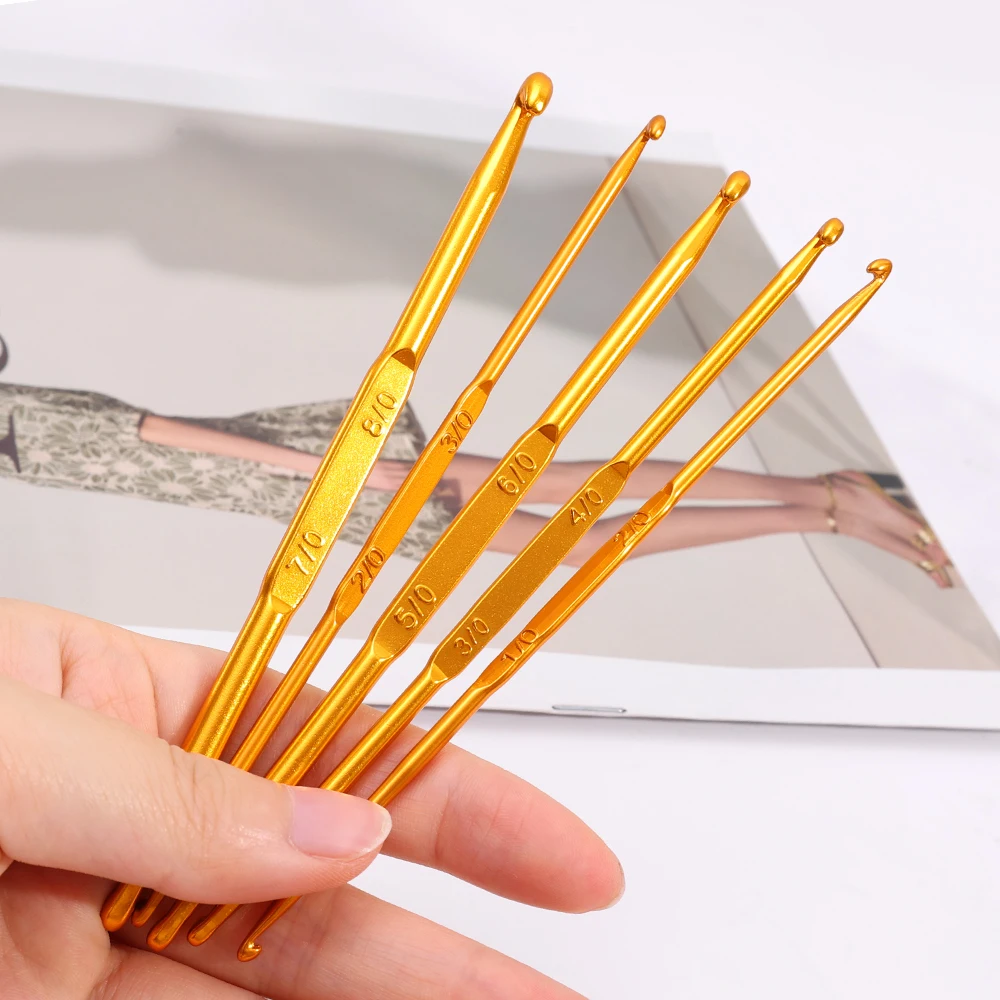 1/5PCS Double Head Sewing Crochet Hooks Gold Aluminum Alloy Knitting Crochet Needles DIY Yarn Clothing Handmade Weaving Tools