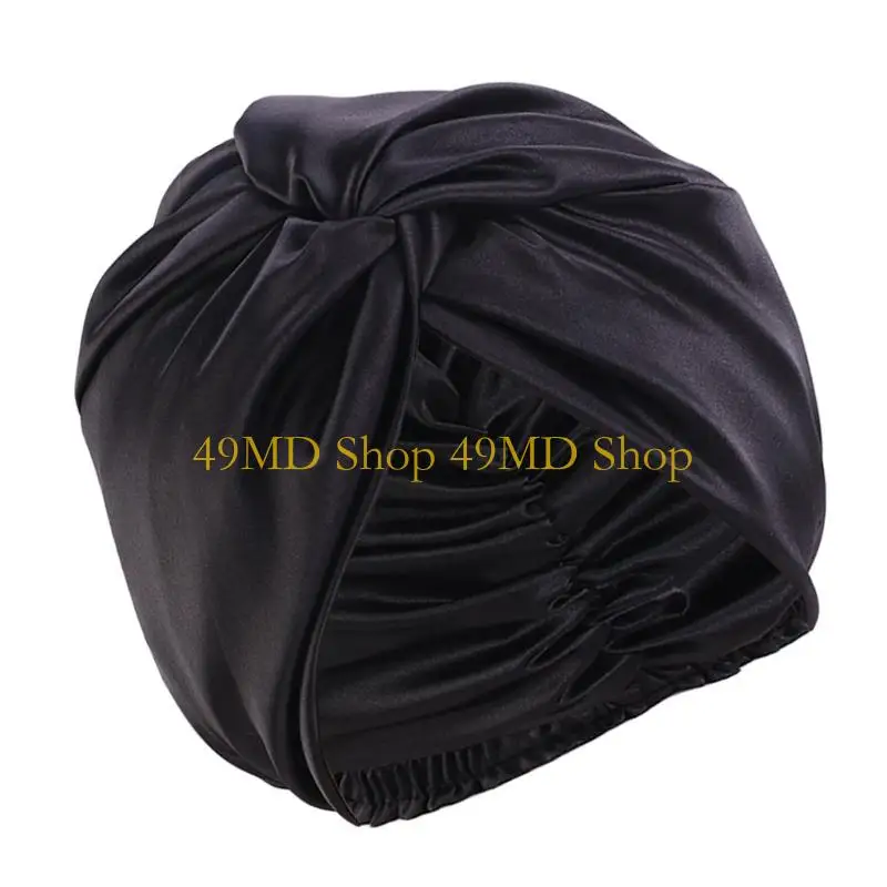 49MD Double Layer Hair Bonnet Twisted Sleep Bonnet Silk Like Elegant Soft Hair Cover For Night Bath Moisture Control 5 Colors