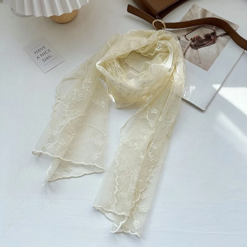 Fresh Beautiful Embroidered Lace Scarf Elegant Headband Head Hair Scarf, Handbag Handle Wrap Ribbon Scarf Neckerchief