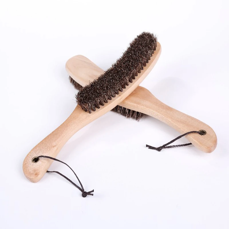 Solid Wood Brush Pure Horse Mane High-End Hat Special Cleaning and Care U-Shaped Curved Brush -1 piece