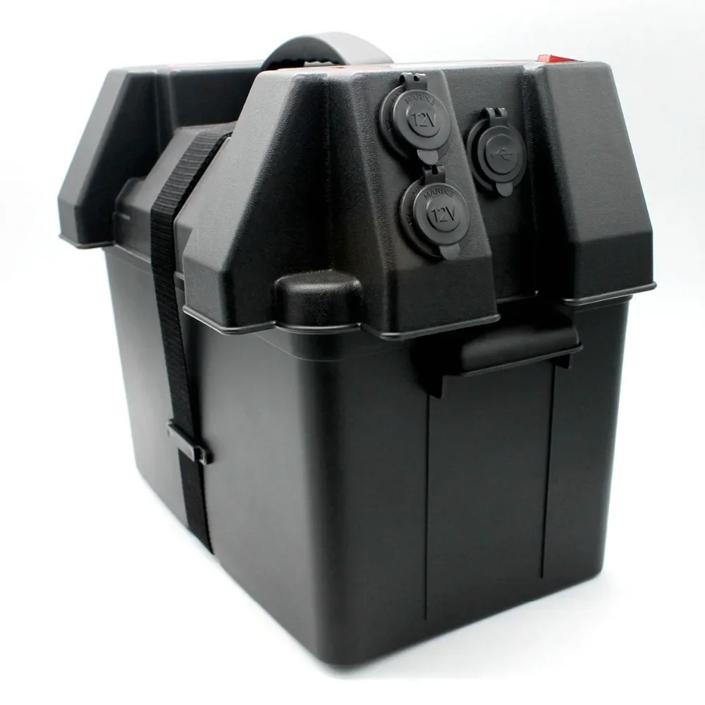 Trolling Motor Smart Battery Box Power Center Black Car Multi-Function Battery Box (With Voltage + USB + Cigarette Lighter)