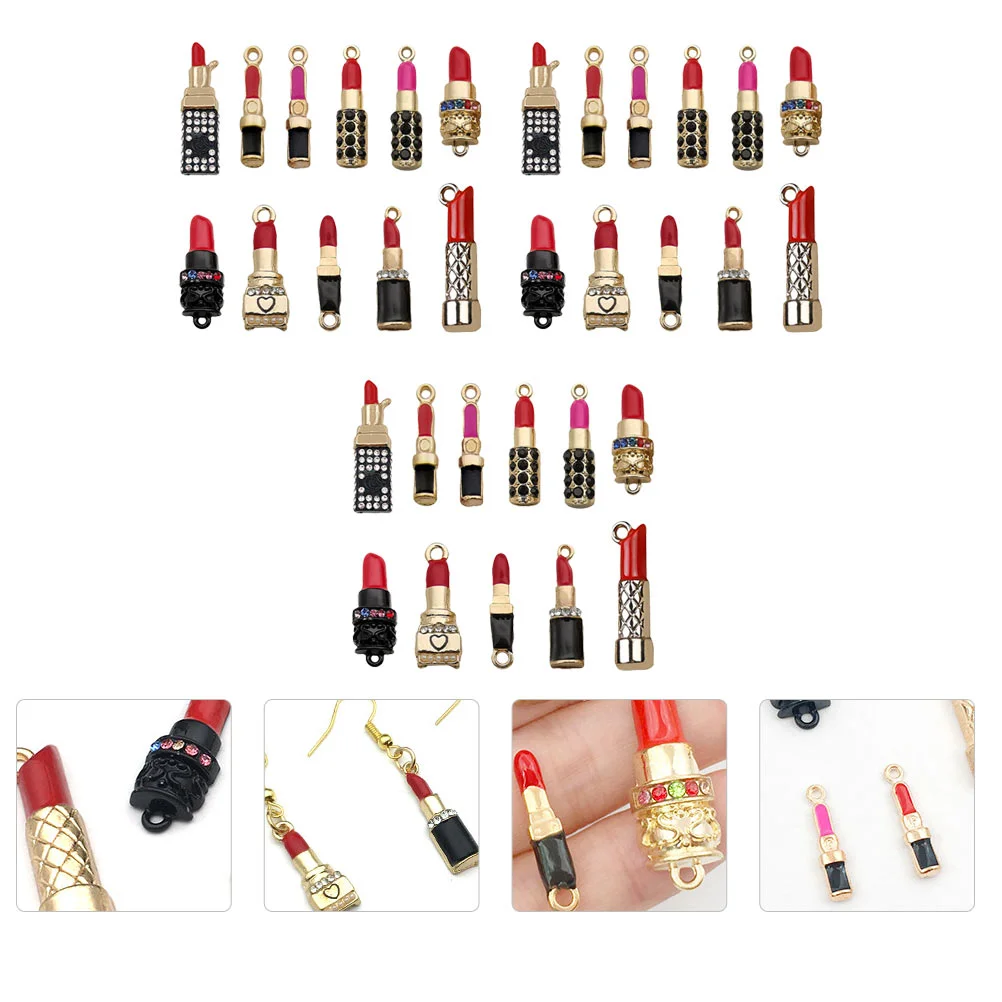 

33 Pcs Lipstick Pendant Alloy Charm DIY for Jewelry Making Accessories Earring Parts Skinner