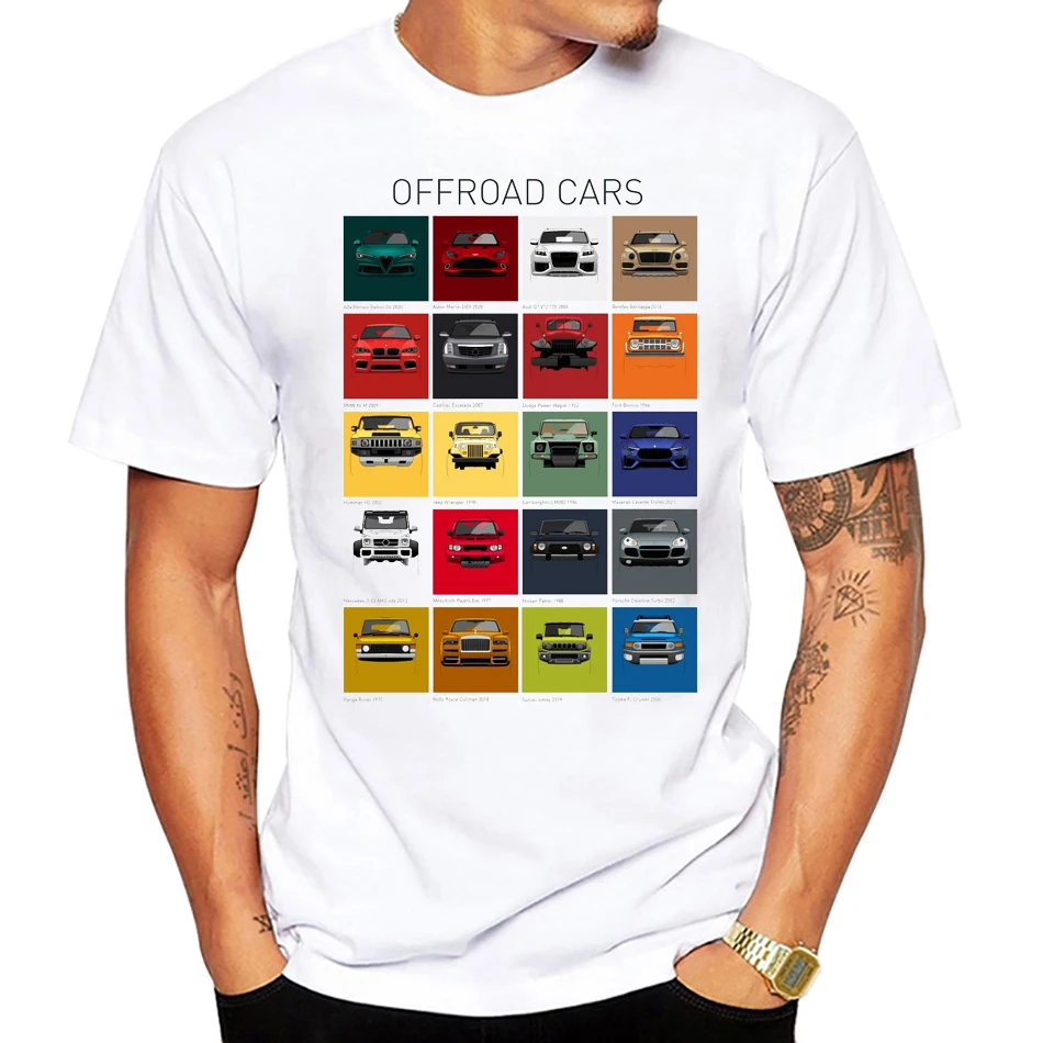 Offroad SUV Car Sports T-Shirt Summer Men Short Sleeve Geometry White Casual Tops Hip Hop Boy Tees