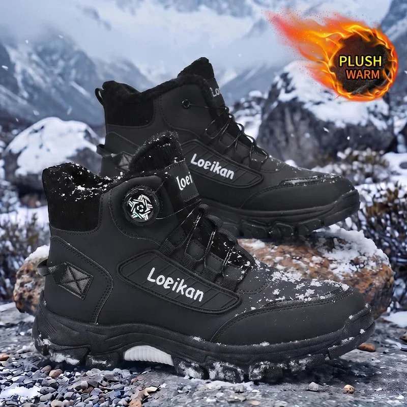 Herren-Winterstiefel mit Plüschfutter, Schnellverschluss-Knöchelstiefel, rutschfeste, strapazierfähige, warme Outdoor-Wanderschuhe – Detail 1