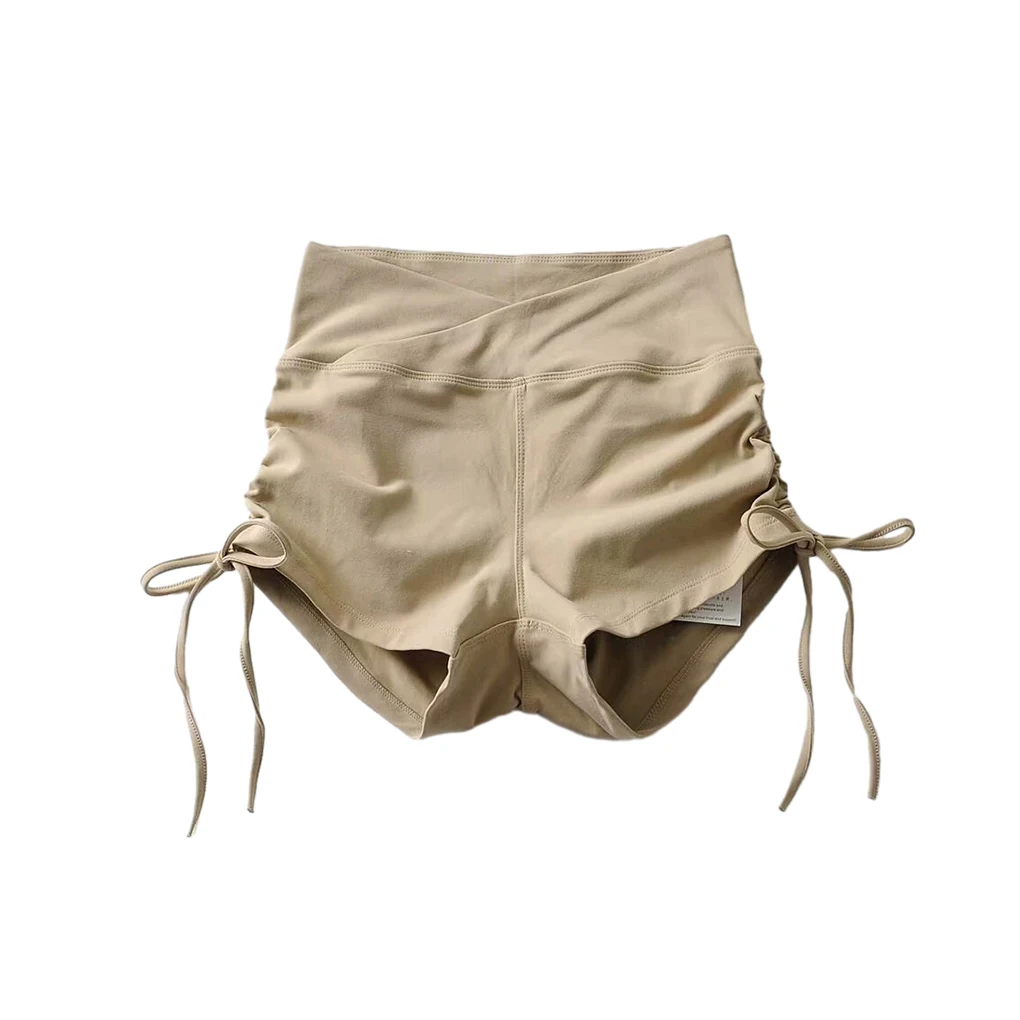 Women High Waist Sport Shorts Trousers Drawstring Hip Lifting Tights Pure Color Push Up Short Leggings for Yoga Running
