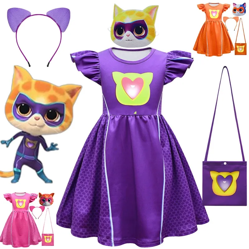 Children Dresses Cosplay SuperKitties Dress for Girls Super Kitties Costume Sparks Girls A-Line Dress Party Gift Ginny Clothing