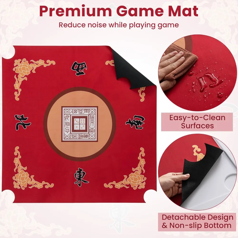 

Mahjong Table, Square Folding Card Table w/4Cup Holders, Anti Slip Mat, HDPE Tabletop, Metal Legs