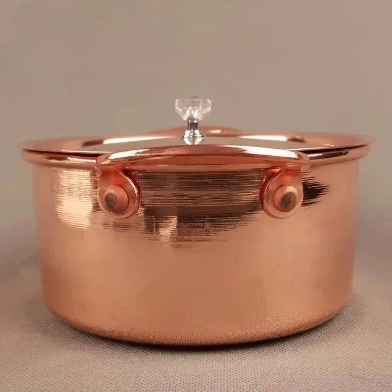 

Pure Copper Small Hot Pot For One Person Cooking Induction Cooker Soup Pot with Lid 17cm Easy To Clean Single Serving Pot Best
