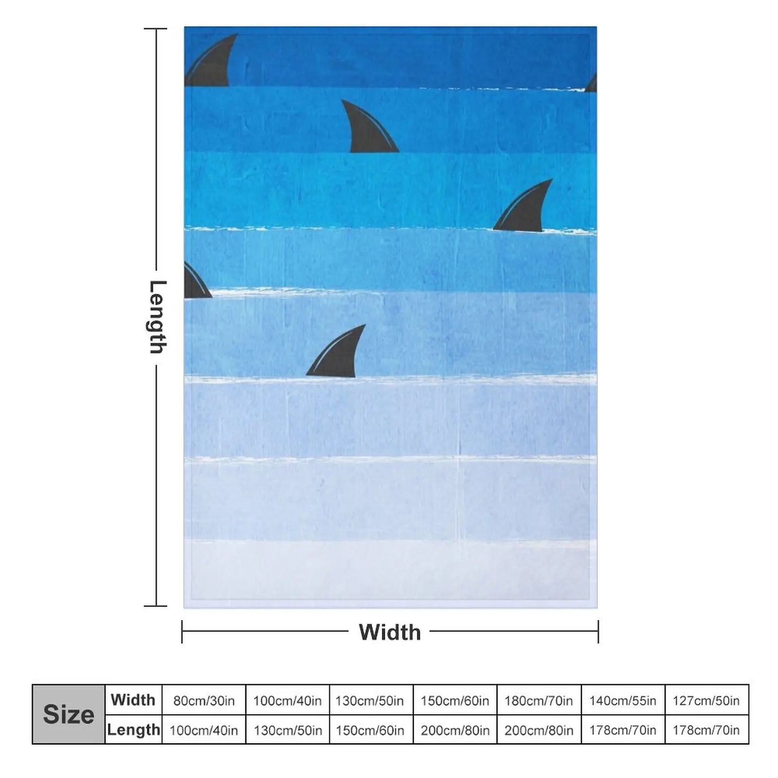 Sharks - shark week trendy black and white minimal kids pattern print ombre blue ocean surfing Throw Blanket halloween Blankets