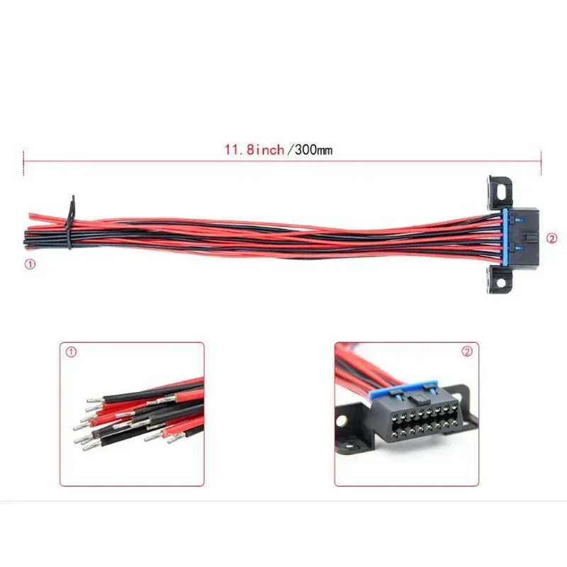 Universal J1962F OBD2 16 Pin Female Connector Fixed Harness Female Assembled Plug Dash Port with Full Cables