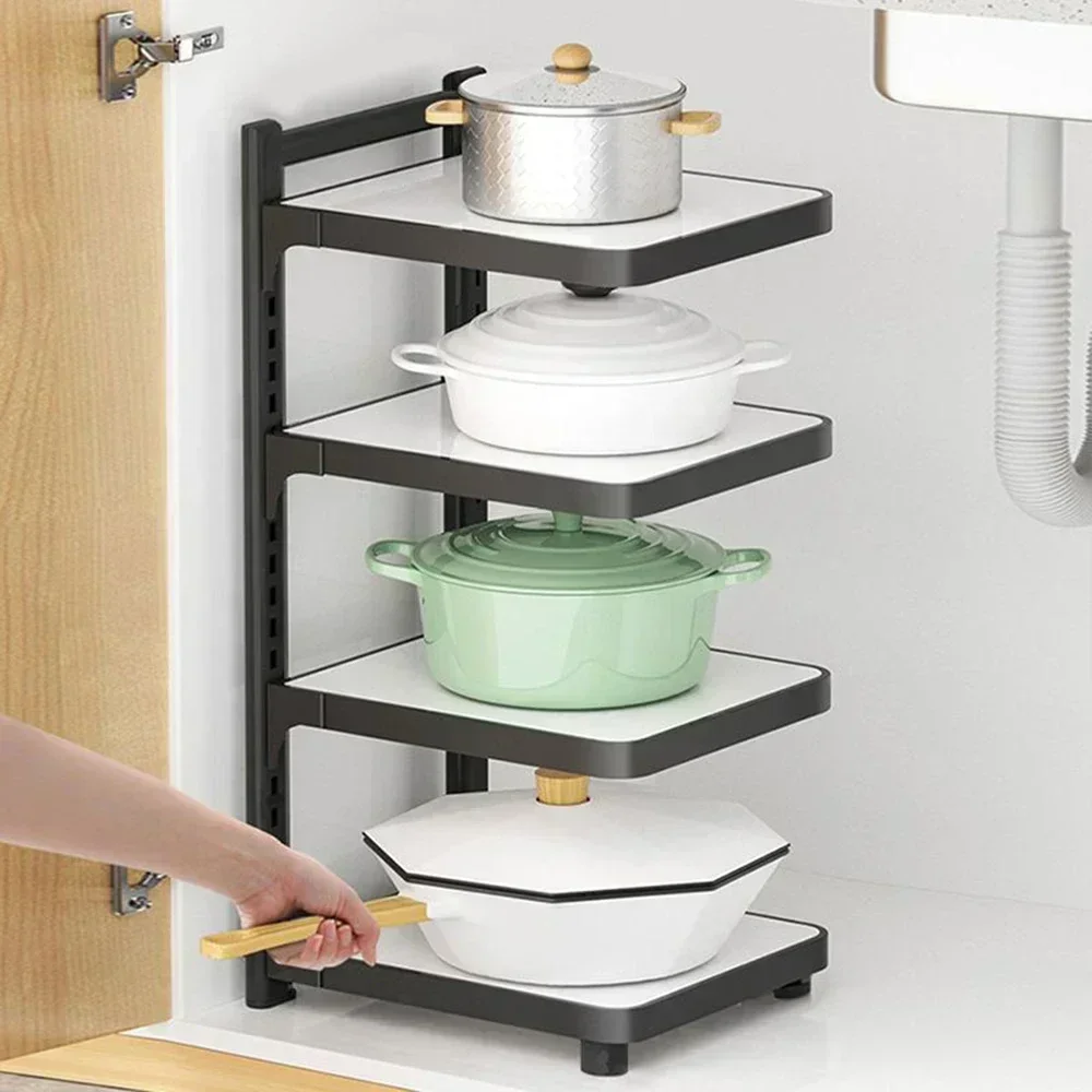 

Storage Rack Multi-layer Pot Rack Kitchen Under Sink Storage Shelf Household Adjustable Cabinet Layered Corner Closet Organizer