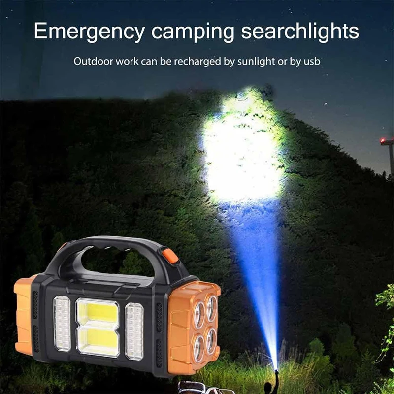 Premium High Lumens LED Work Light, Multipurpose Flashlight with Searchlight and Lantern Features Rechargeable Solar Flashlight