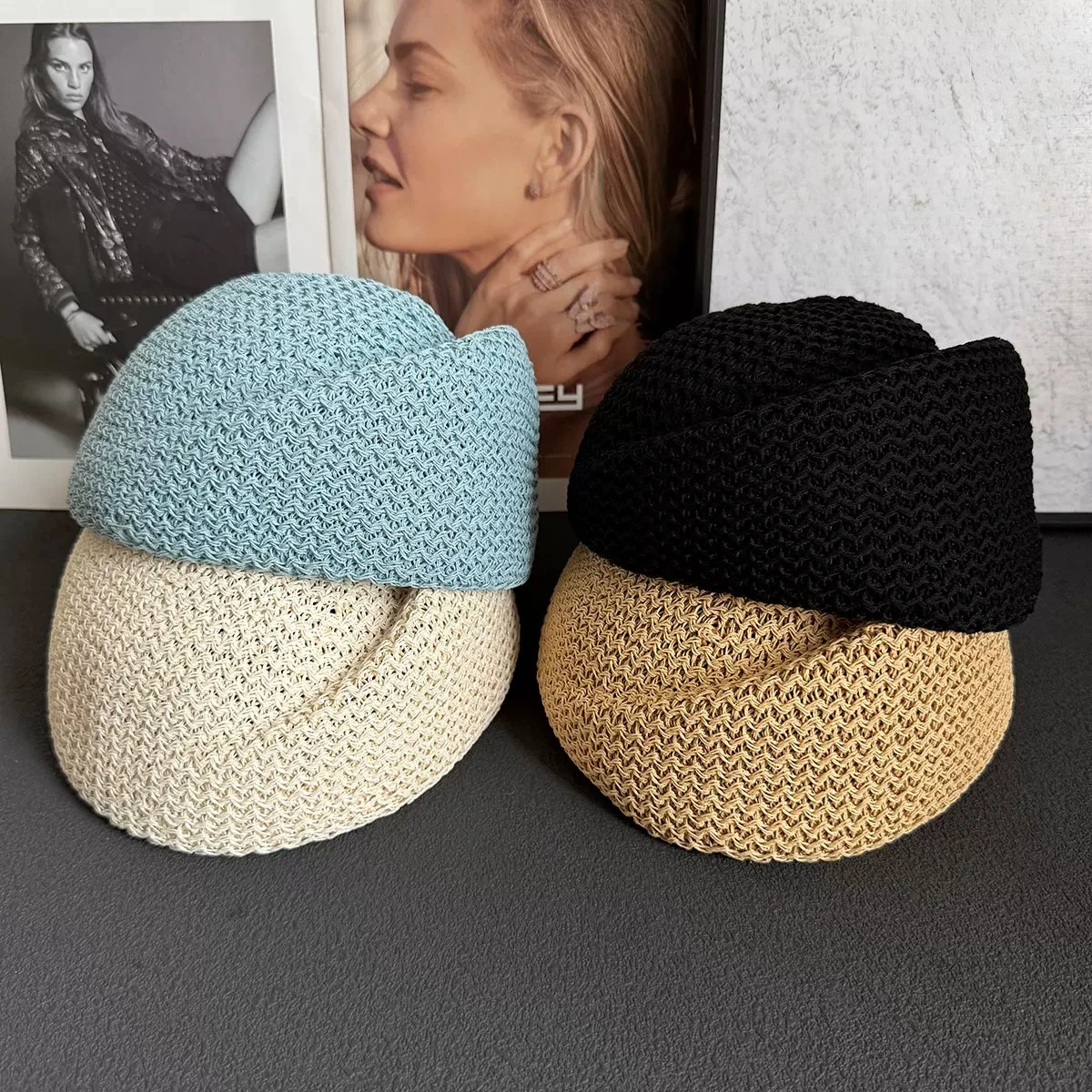 Koreanische Vintage Sommer Designer Entenschnabel-Hüte für Frauen Britische Retro Medizinbox-Hüte Gestrickte Atmungsaktive Formbare Baskenmützen – Detail 1